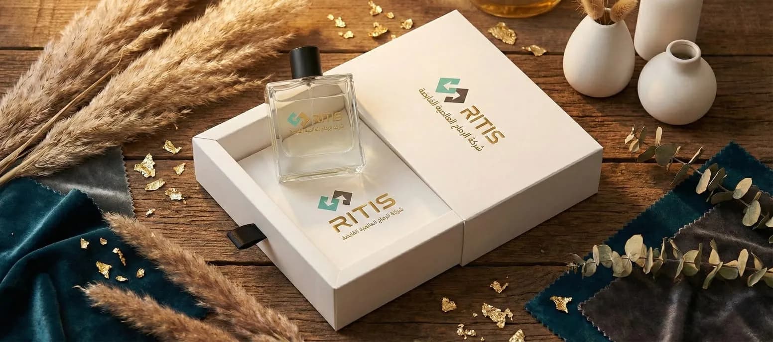 علبة عطر فاخرة تحمل هوية شركة